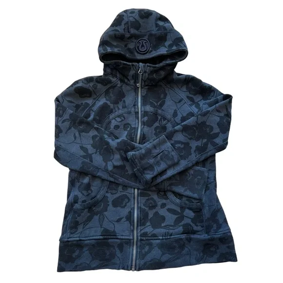 RARE: Lululemon Scuba Full Zip Hoodie Il Flat Inky Floral hHathered Blue Size 12 - Picture 6 of 10